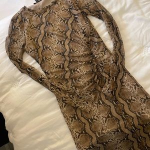 Mesh snakeskin midi dress with slit